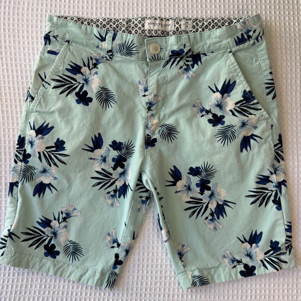 Denim & Flower Mint Floral Men’s Flat Front Shorts